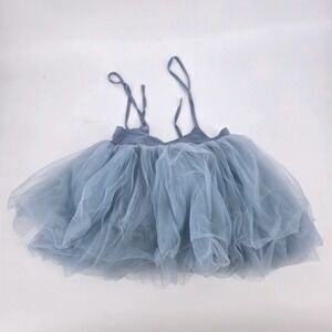 ReadySmileGo Blue Linen Cotton Tulle Fluffy Tutu Dress Adjustable Straps 2T